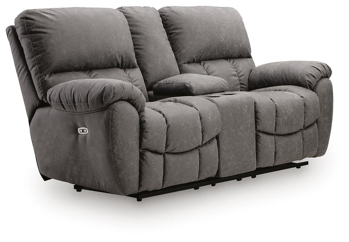 Bakerstein - Power Recline Loveseat/Console/Adjustable Headrest - Galaxy