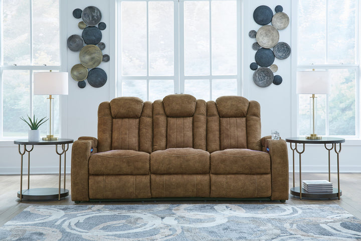 Wolfridge - 2 Pc. - Power Reclining Sofa, Power Reclining Loveseat With Console - Brindle - Roberts Furniture & Mattress (Yorktown, VA)