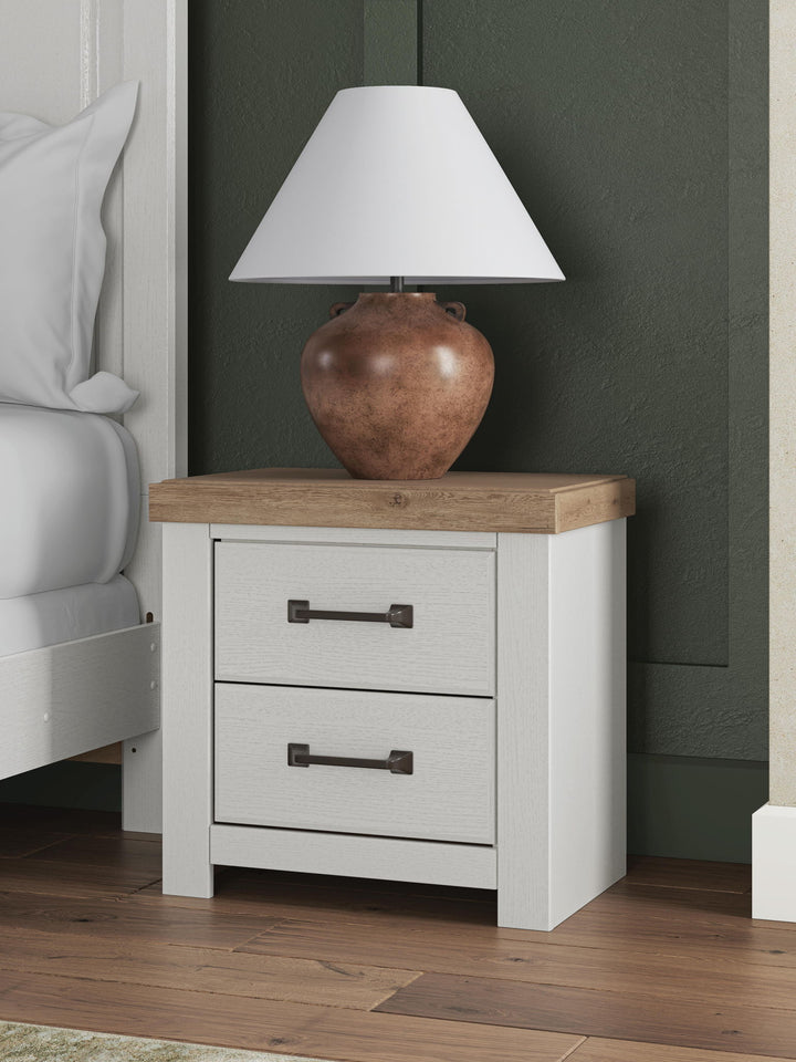 Savonport - Two Drawer Night Stand - White / Brown - Roberts Furniture & Mattress (Yorktown, VA)
