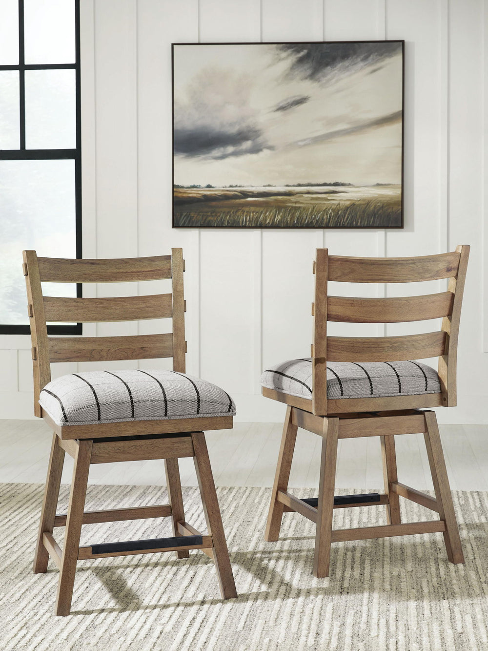 Ridgester - Upholstered Swivel Barstool (Set of 2) - Light Brown - Roberts Furniture & Mattress (Yorktown, VA)