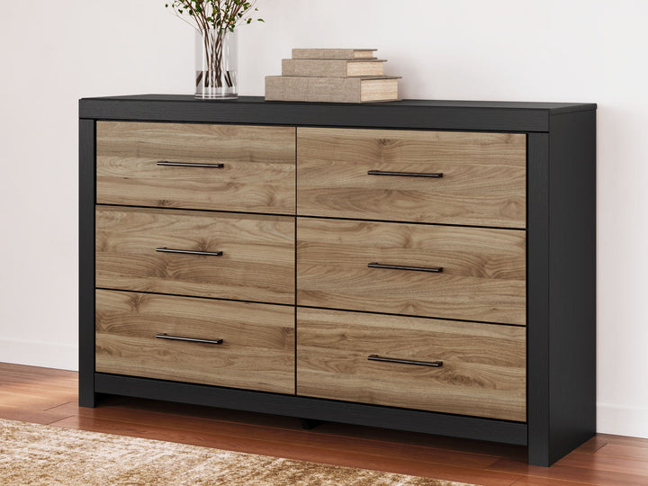 Vertani - Six Drawer Dresser - Black / Honey Brown