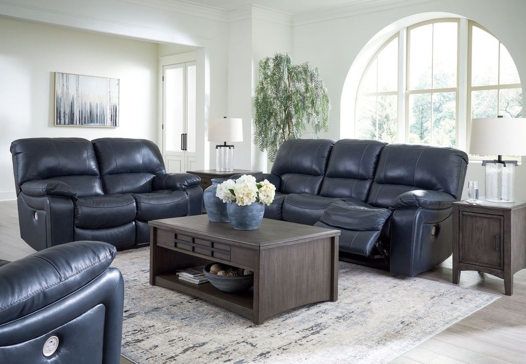 Leesworth - 3 Pc. - Power Reclining Sofa, Power Reclining Loveseat, Power Rocker Recliner - Ocean - Roberts Furniture & Mattress (Yorktown, VA)