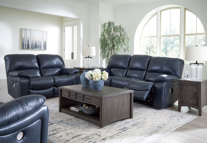 Leesworth - 3 Pc. - Power Reclining Sofa, Power Reclining Loveseat, Power Rocker Recliner - Ocean - Roberts Furniture & Mattress (Yorktown, VA)