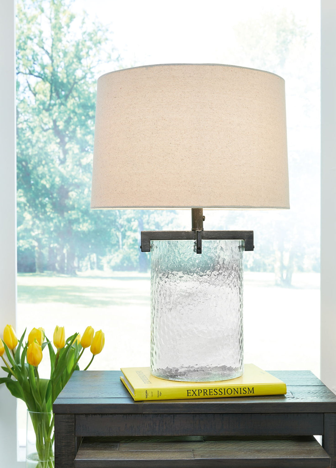 Fentonley - Glass Table Lamp  - Clear / Antique Black