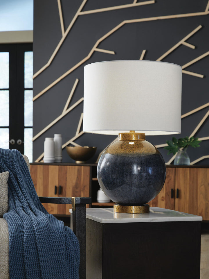 Adara - Metal Table Lamp - Blue / Gold Finish - Roberts Furniture & Mattress (Yorktown, VA)