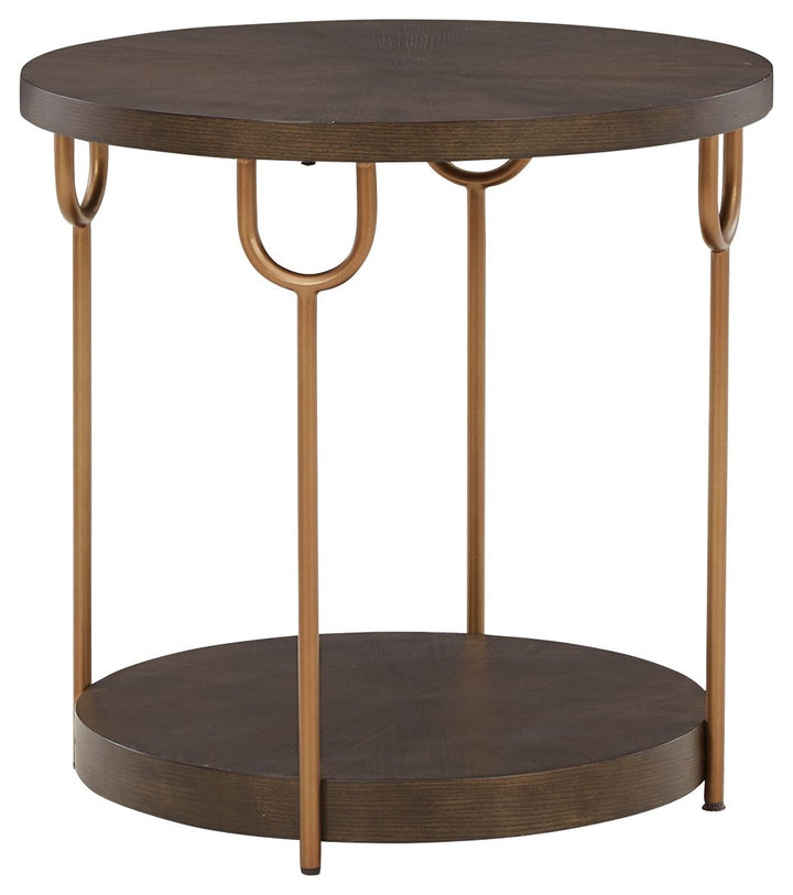 Brazburn - Round End Table - Dark Brown / Gold Finish