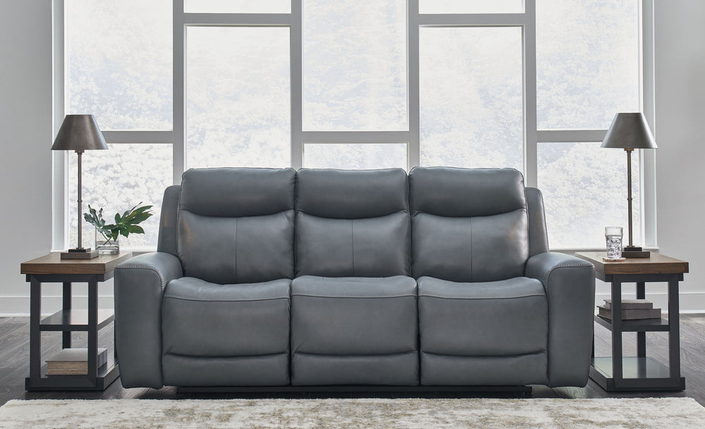 Mindanao - 2 Pc. - Power Reclining Sofa, Power Reclining Loveseat with Console - Steel - Roberts Furniture & Mattress (Yorktown, VA)