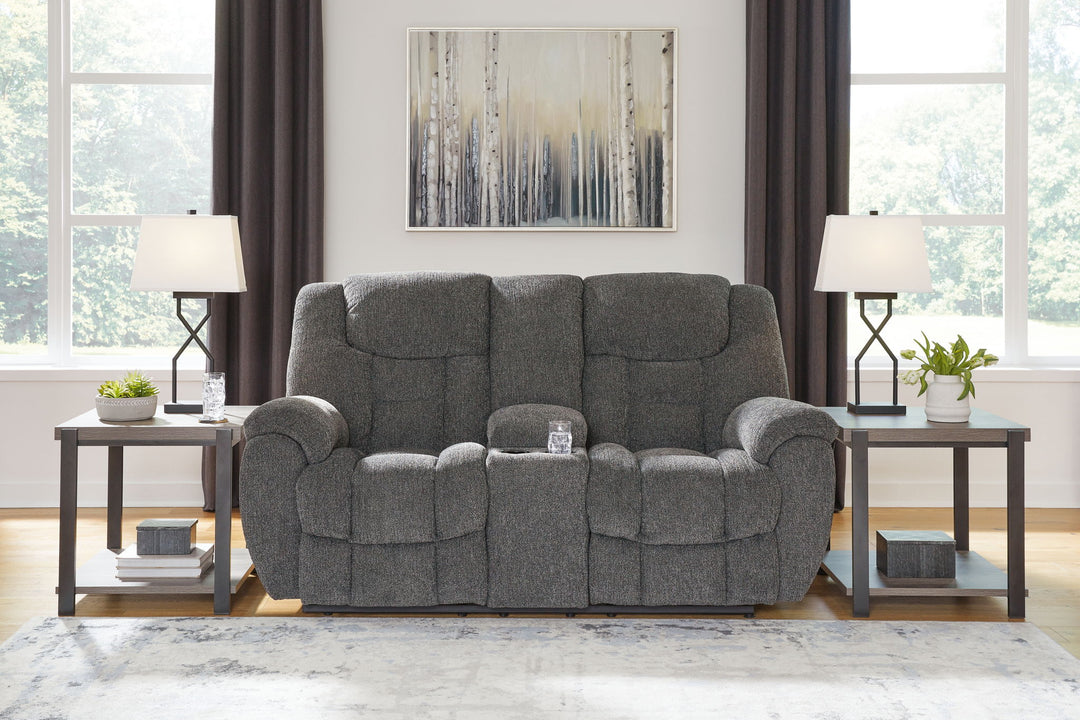 Foreside - Dbl Reclining Loveseat with Console - Charcoal