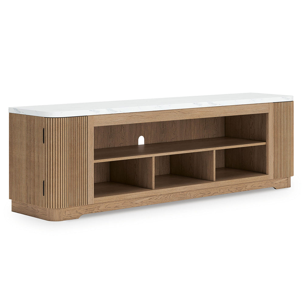 Camdill - XL TV Stand With Fireplace Option - Light Brown - Roberts Furniture & Mattress (Yorktown, VA)