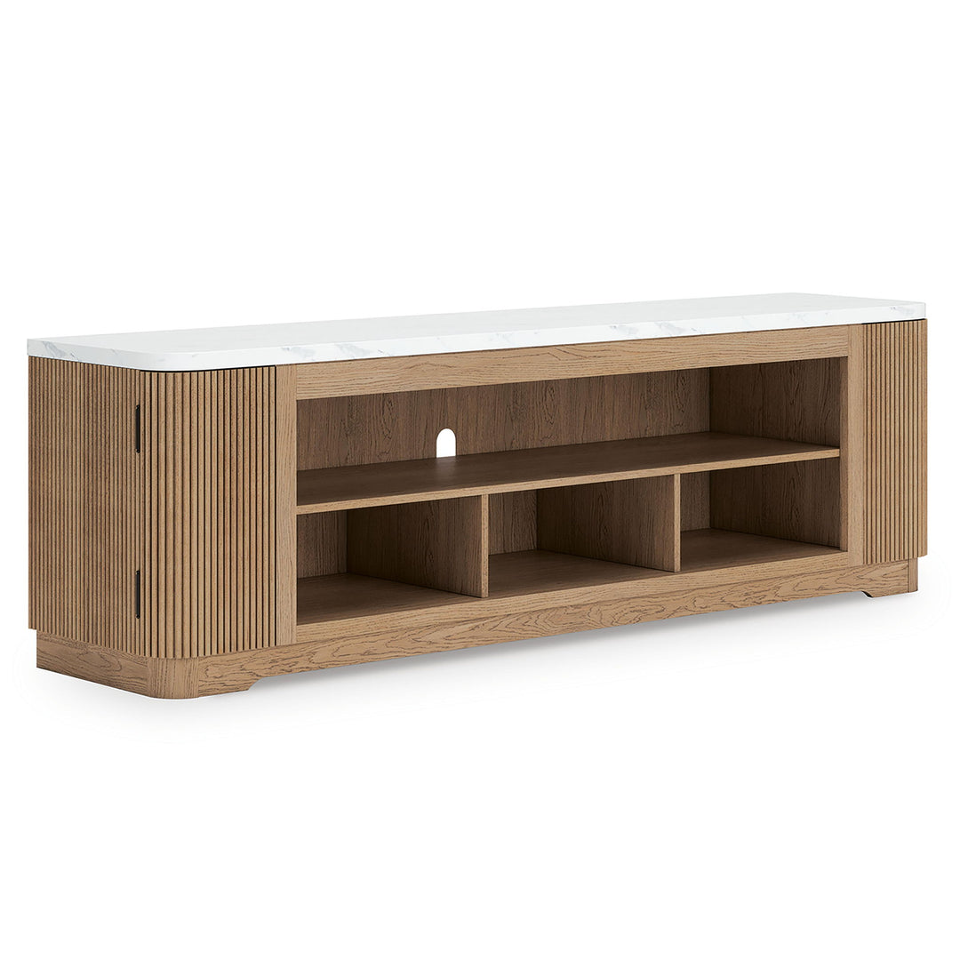 Camdill - XL TV Stand With Fireplace Option - Light Brown - Roberts Furniture & Mattress (Yorktown, VA)