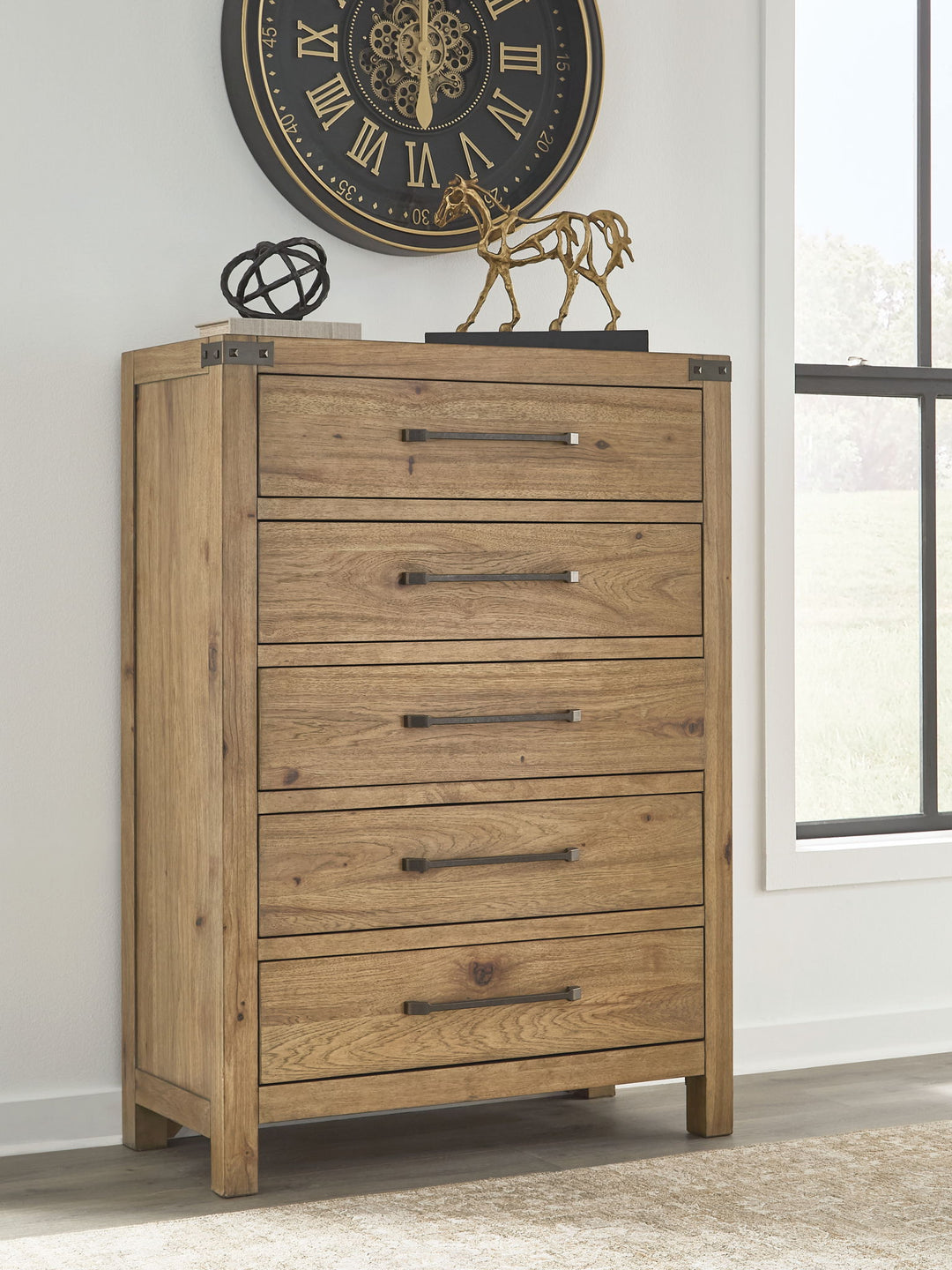 Ridgester - Five Drawer Chest - Light Brown - Roberts Furniture & Mattress (Yorktown, VA)