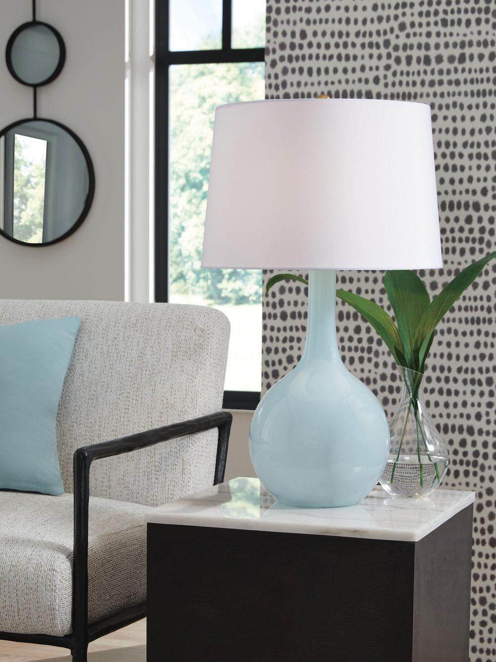 Rylanton - Glass Table Lamp - Aqua - Roberts Furniture & Mattress (Yorktown, VA)