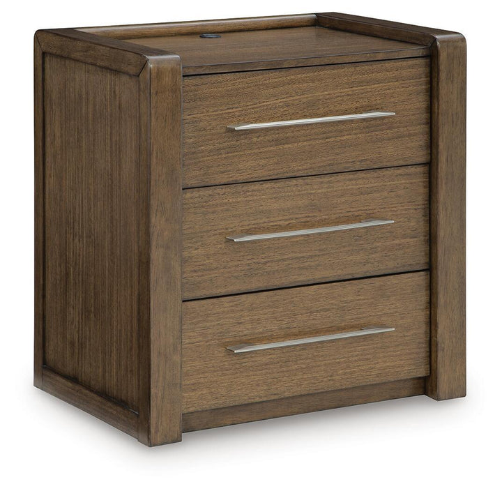 Marxmore - Three Drawer Night Stand - Brown - Roberts Furniture & Mattress (Yorktown, VA)