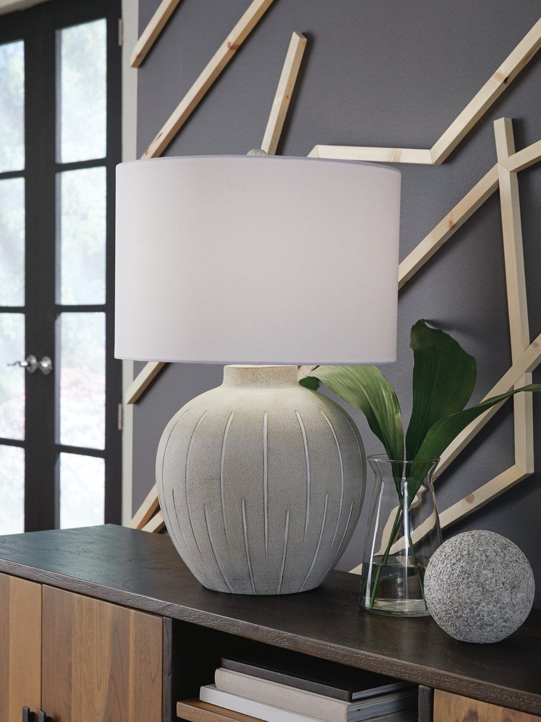 Calbert - Poly Table Lamp - Warm Gray - Roberts Furniture & Mattress (Yorktown, VA)