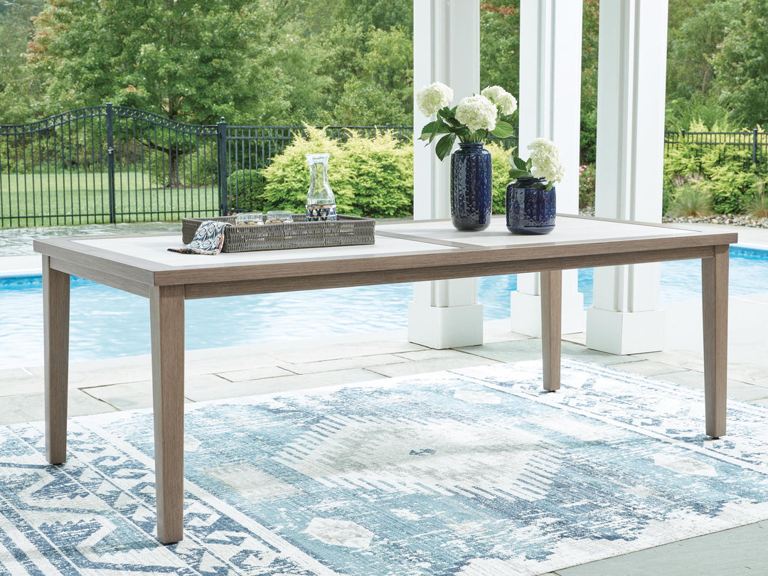 Rainier Ranch - Rectangle Dining Table With Umbrella Option - Brown / Beige - Roberts Furniture & Mattress (Yorktown, VA)