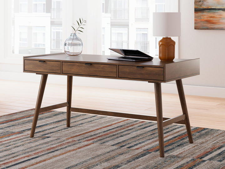 Lyncott - 3 Pc. - Home Office Desk, Chair, Bookcase - Brown - Roberts Furniture & Mattress (Yorktown, VA)