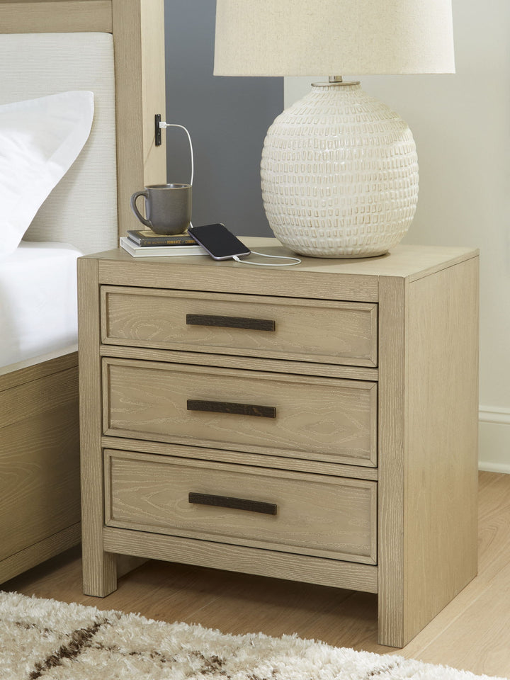 Calmoro - Three Drawer Night Stand - Gray - Roberts Furniture & Mattress (Yorktown, VA)