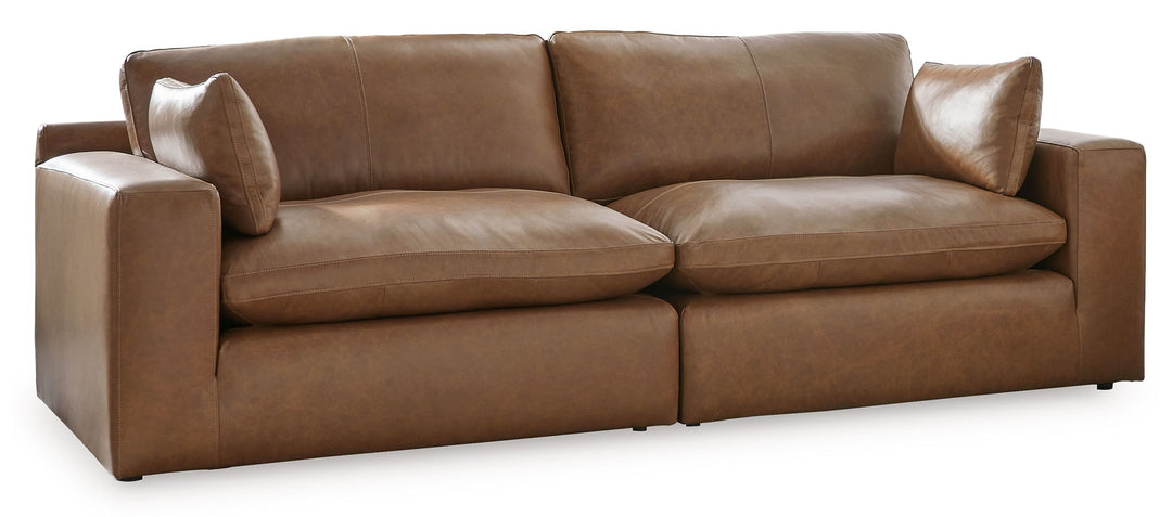 Emilia - 3 Pc. - 2-Piece Sectional Loveseat, Ottoman - Caramel - Roberts Furniture & Mattress (Yorktown, VA)
