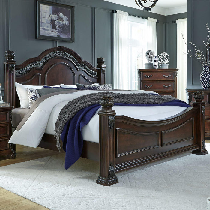 Louis Philippe Solid Wood King Sleigh Bed - Cognac